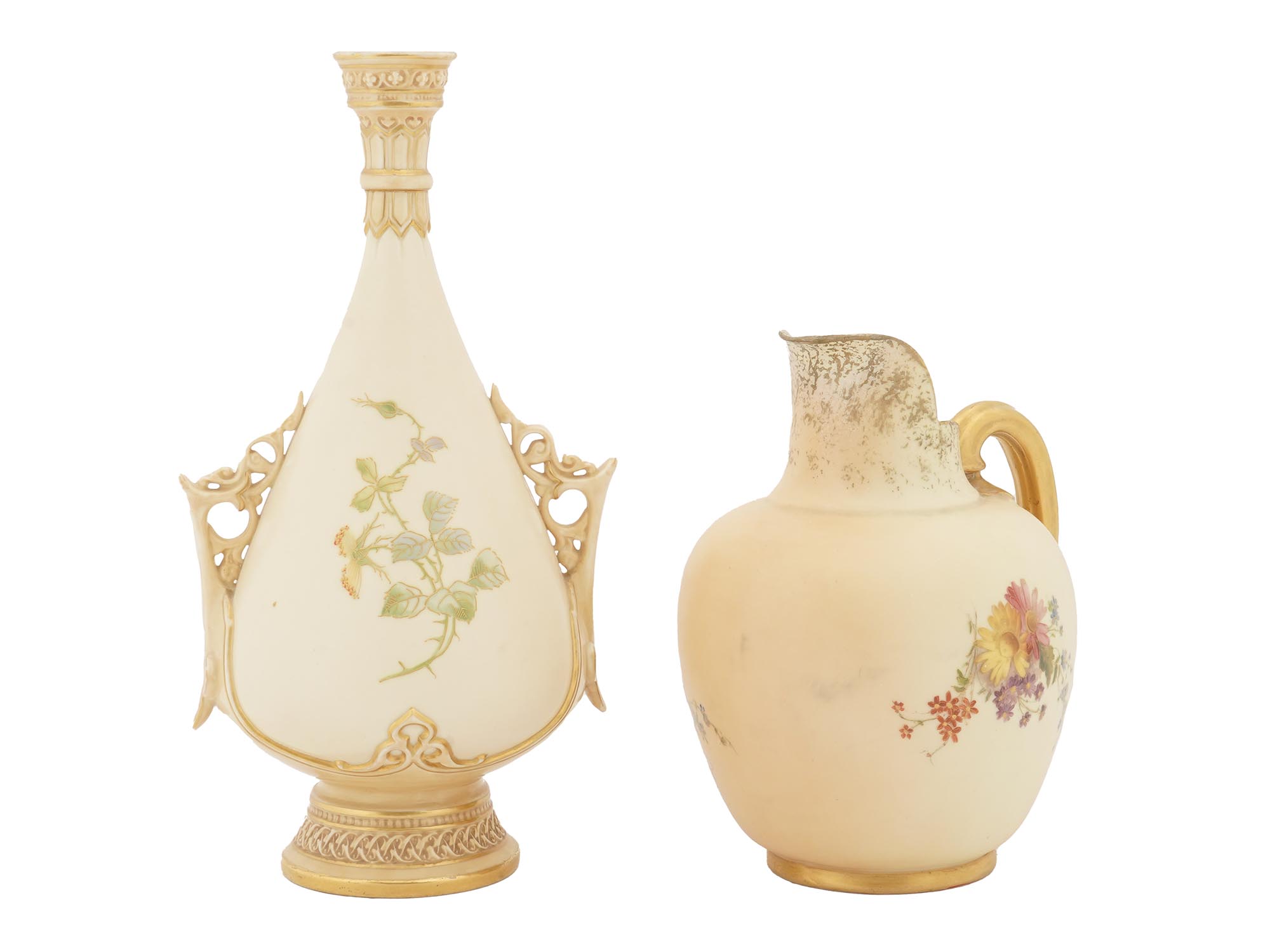 ANTIQUE ROYAL WORCESTER PORCELAIN VASE AND JUG PIC-2